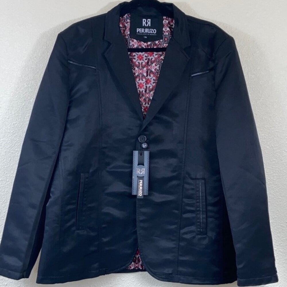 NEW PERRUZO BLACK MEN BLAZER JACKET SIZE XL